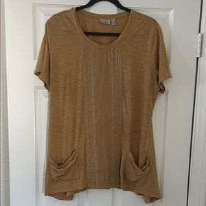 LOGO by Lori Goldstein Tan Short Sleeve Top with Pockets
